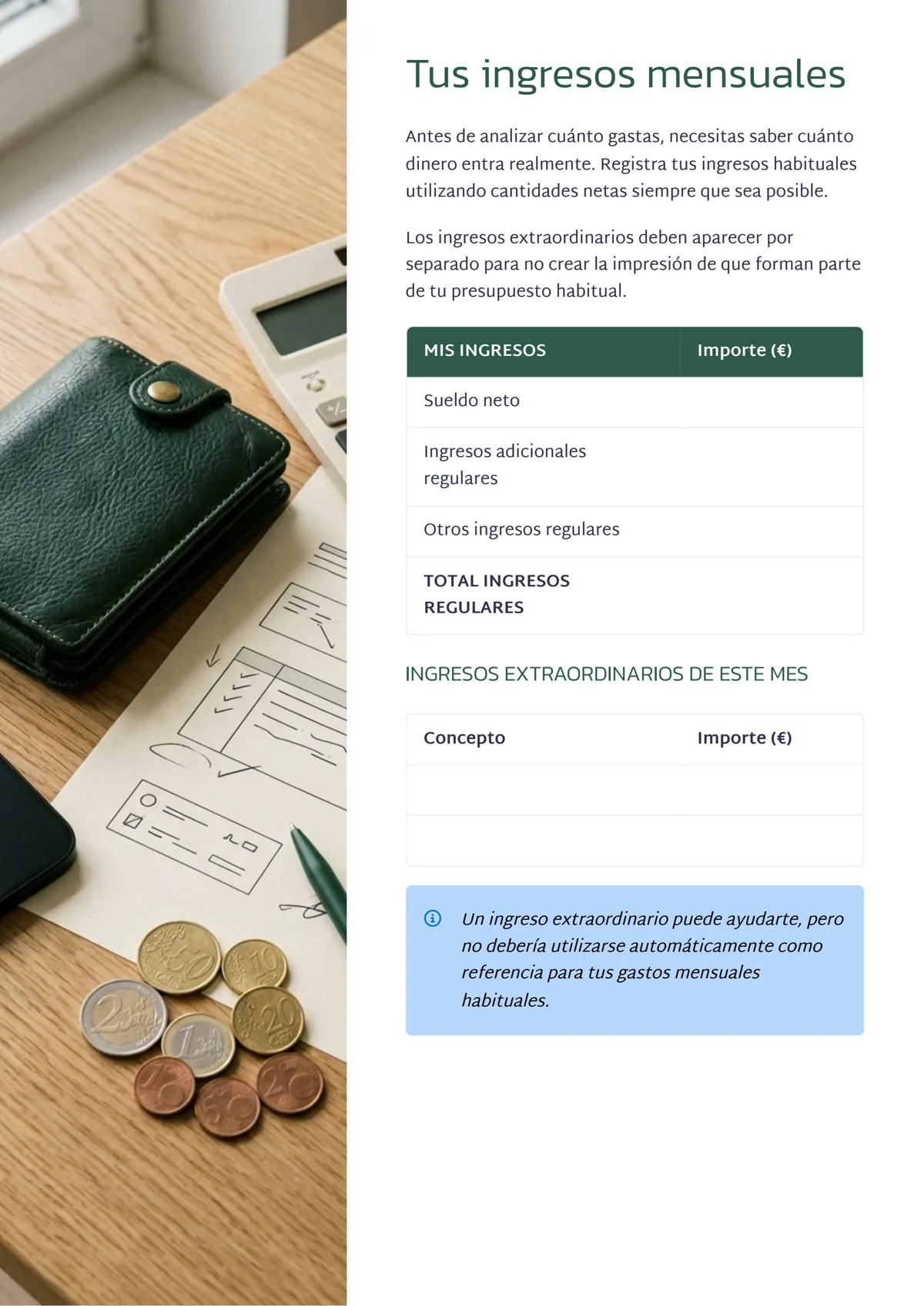 Página del ebook: Tabla de ingresos mensuales
